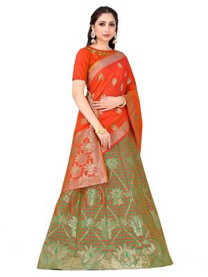 Multicolor Zari Woven Polyester Semi Stitched Lehenga 2