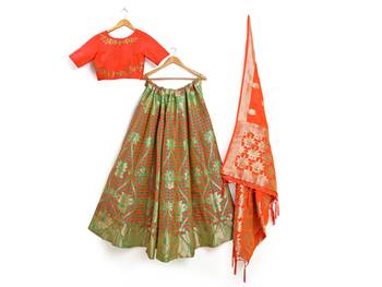 Multicolor Zari Woven Polyester Semi Stitched Lehenga 3