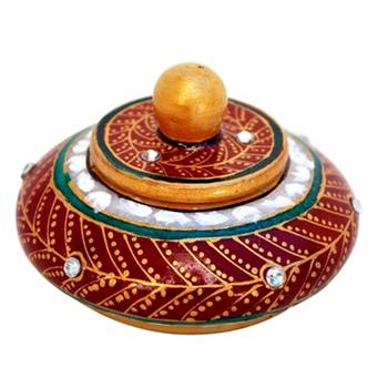 Marble Hand Painted Sindoor Dani With Kundans 1