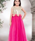 magenta embroidered net kids girl gowns