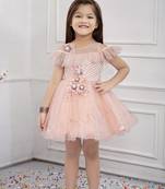 pink embroidered net kids girl gowns
