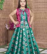 green embroidered jaquard kids girl gowns
