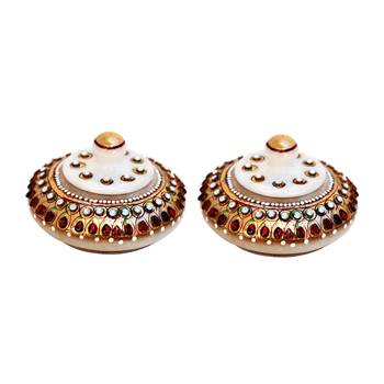 Handicrafts Paradise Kumkum Box pair red stone work 1