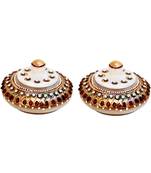 Handicrafts Paradise Kumkum Box pair red stone work