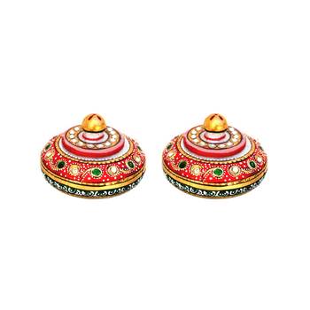 Handicrafts Paradise Kumkum Box pair Meena work 1