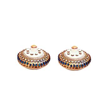 Handicrafts Paradise Kumkum Box pair Blue stone work 1
