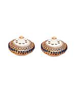 Handicrafts Paradise Kumkum Box pair Blue stone work
