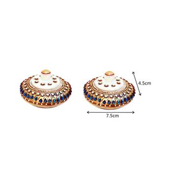 Handicrafts Paradise Kumkum Box pair Blue stone work 2