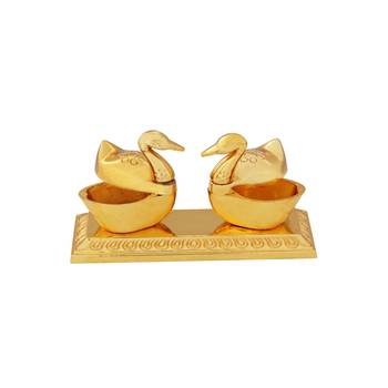 Roli tikka haldi kumkum double holder in metal swan shaped 1