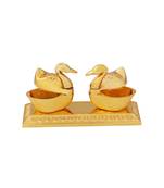 Roli tikka haldi kumkum double holder in metal swan shaped