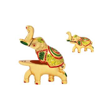 Roli tikka haldi kumkum holder in metal elephant shaped with enamel 1