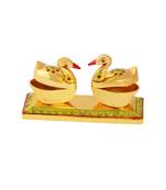 Roli tikka haldi kumkum double holder in metal swan shaped with enamel