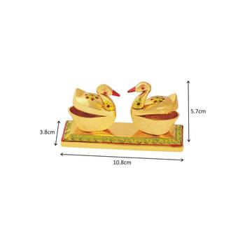 Roli tikka haldi kumkum double holder in metal swan shaped with enamel 2