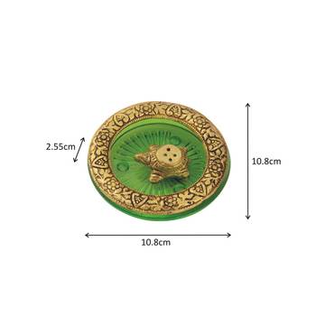 Tortoise incense holder placed in Green glass vessel with metal border 2