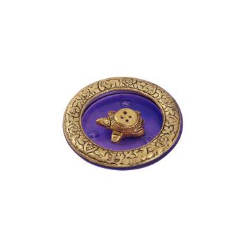 Tortoise incense holder placed in Purple glass vessel with metal border 1