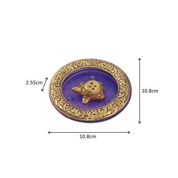 Tortoise incense holder placed in Purple glass vessel with metal border 2