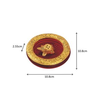 Tortoise incense holder placed in Red glass vessel with metal border 2