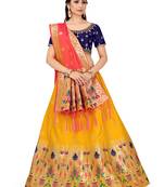 Gold Zari Woven Polyester Semi Stitched Lehenga