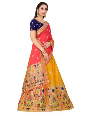 Gold Zari Woven Polyester Semi Stitched Lehenga 2