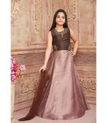Brown embroidered Polyester kids lehenga choli
