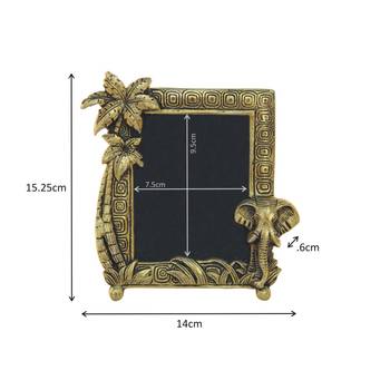 Photo Frame Antique Golden with elephant face and coconut tree in Metal 1
