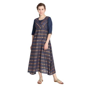 Grey woven cotton long-kurtis 1