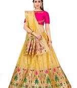 Beige Zari Woven Polyester Semi Stitched Lehenga