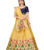 Beige Zari Woven Polyester Semi Stitched Lehenga
