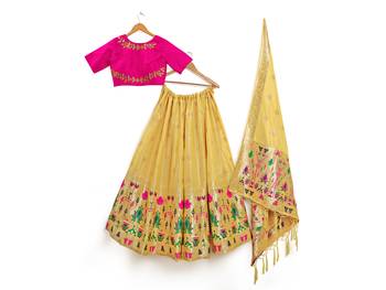Beige Zari Woven Polyester Semi Stitched Lehenga 3