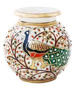 Peacock Motif Kundan Studded Marble Flower Pot