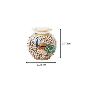 Peacock Motif Kundan Studded Marble Flower Pot 2