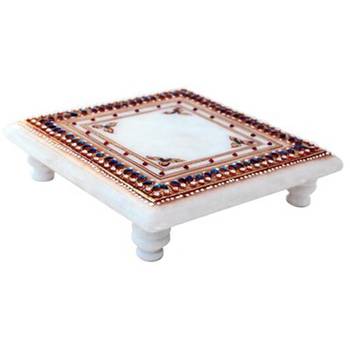 Blue Embellished Kundans On Marble Chowki 1