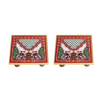 Handicrafts Paradise chowki pair peacock design 1