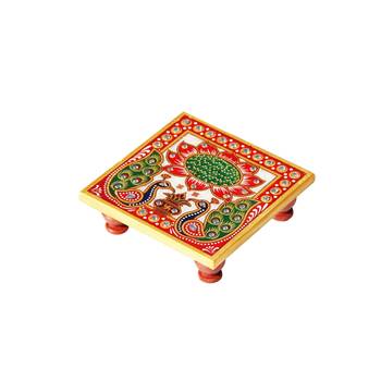 Marble Chowki with Peacock design Painted 1