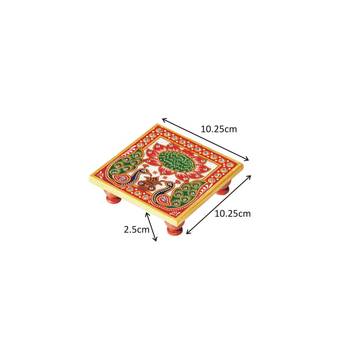 Marble Chowki with Peacock design Painted 2