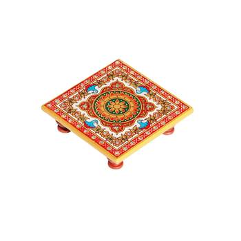 Marble Chowki with intricate floral Painting 1