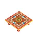 Marble Chowki with intricate floral Painting