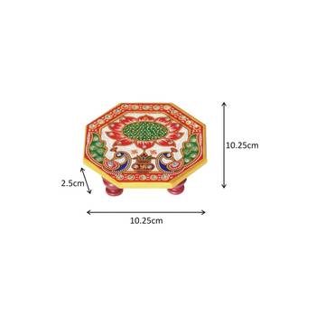 Marble Ocatagonal Puja Chowki painted with Peacock design 2