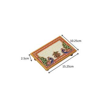 Marble Puja Chowki Rectangle shape with Peacock design and Kalash 2