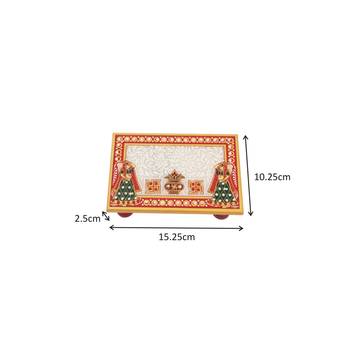 Marble Puja Chowki Rectangle shape with Kalash design 2