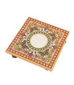 Marble Chowki with intricate Painting Butterfly design
