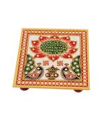 Puja Chowki in Marble with Peacock design
