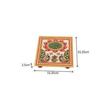 Puja Chowki in Marble with Peacock design 2