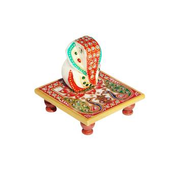 Ganesha on Chowki with Peacock Painted 1