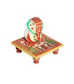 Ganesha on Chowki with Peacock Painted