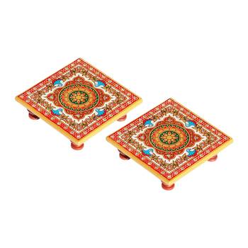 Marble Chowki pair with intricate floral Painting 1