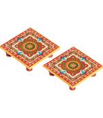 Marble Chowki pair with intricate floral Painting