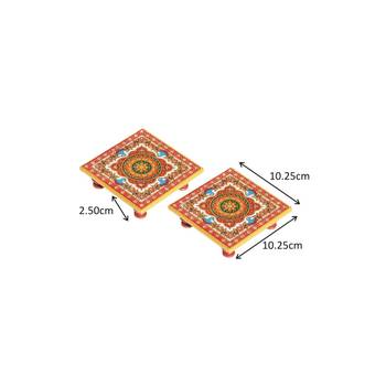 Marble Chowki pair with intricate floral Painting 2