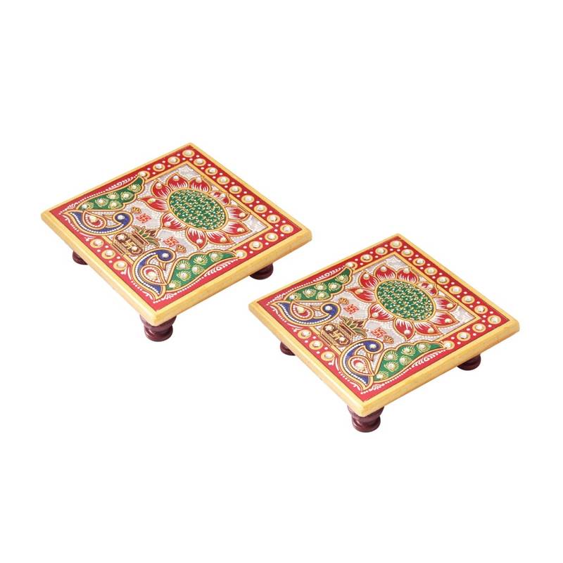 Marble Chowki pair with Lotus Painting