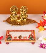 Marble Puja Chowki pair Rectangle shape with Kalash design